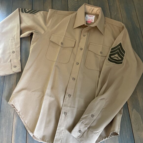 Vintage CREIGHTON USMC US Marine Khaki Tan Shirt Service Dress 16 X 36 (V8) - Picture 1 of 7